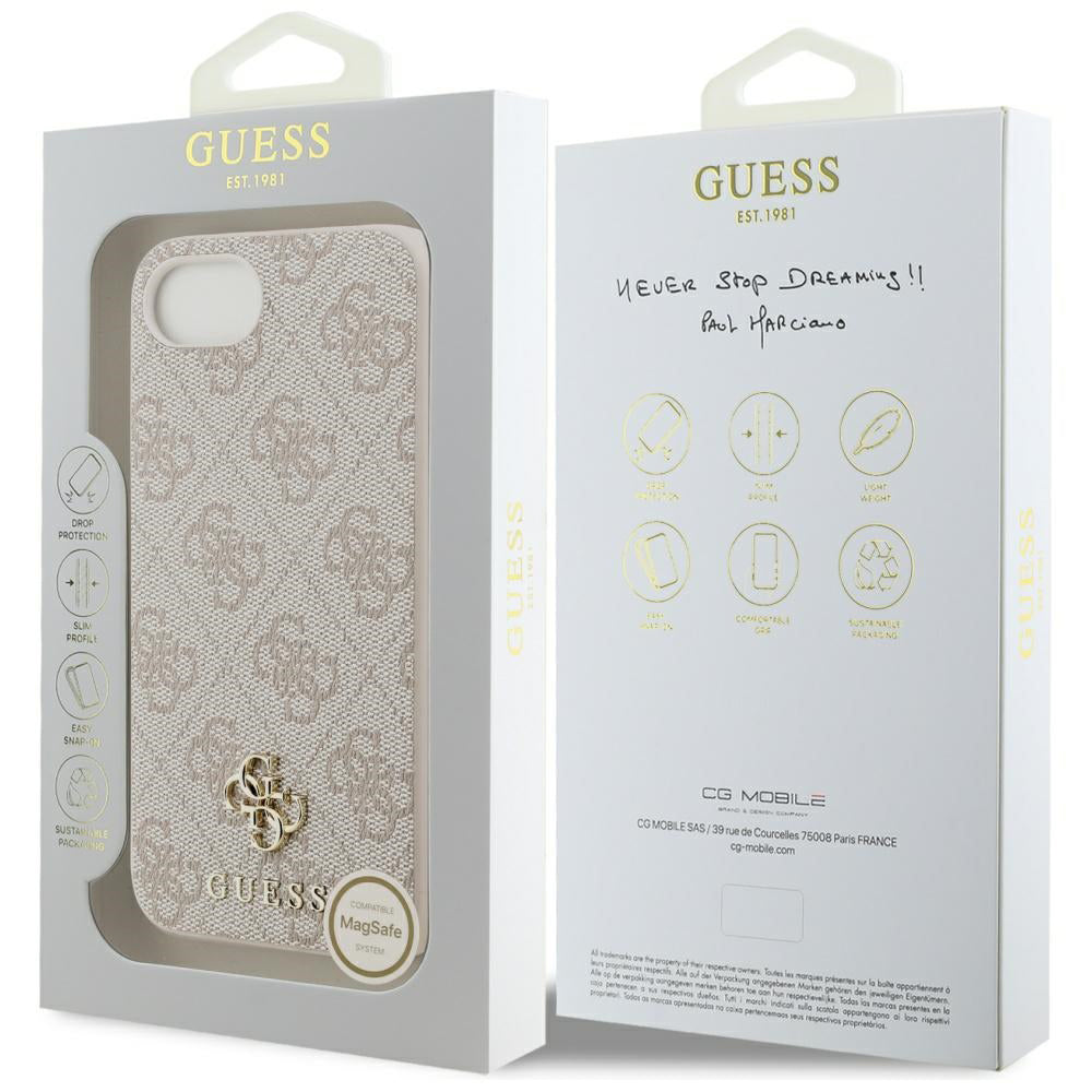 Калъф MagSafe за Apple iPhone 17e / 16e, Guess, 4G Classic, Розов