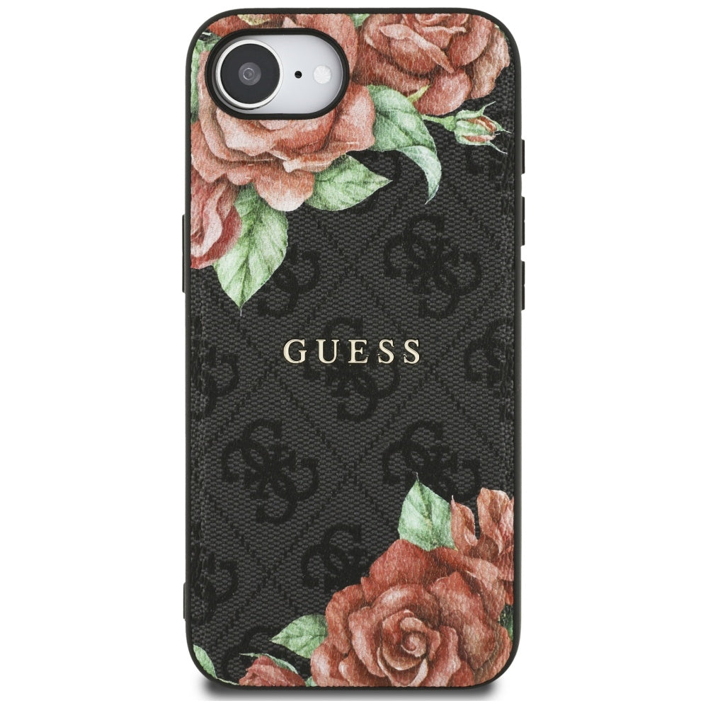 Калъф MagSafe за Apple iPhone 17e / 16e, Guess, 4G Flowers Print, Черен