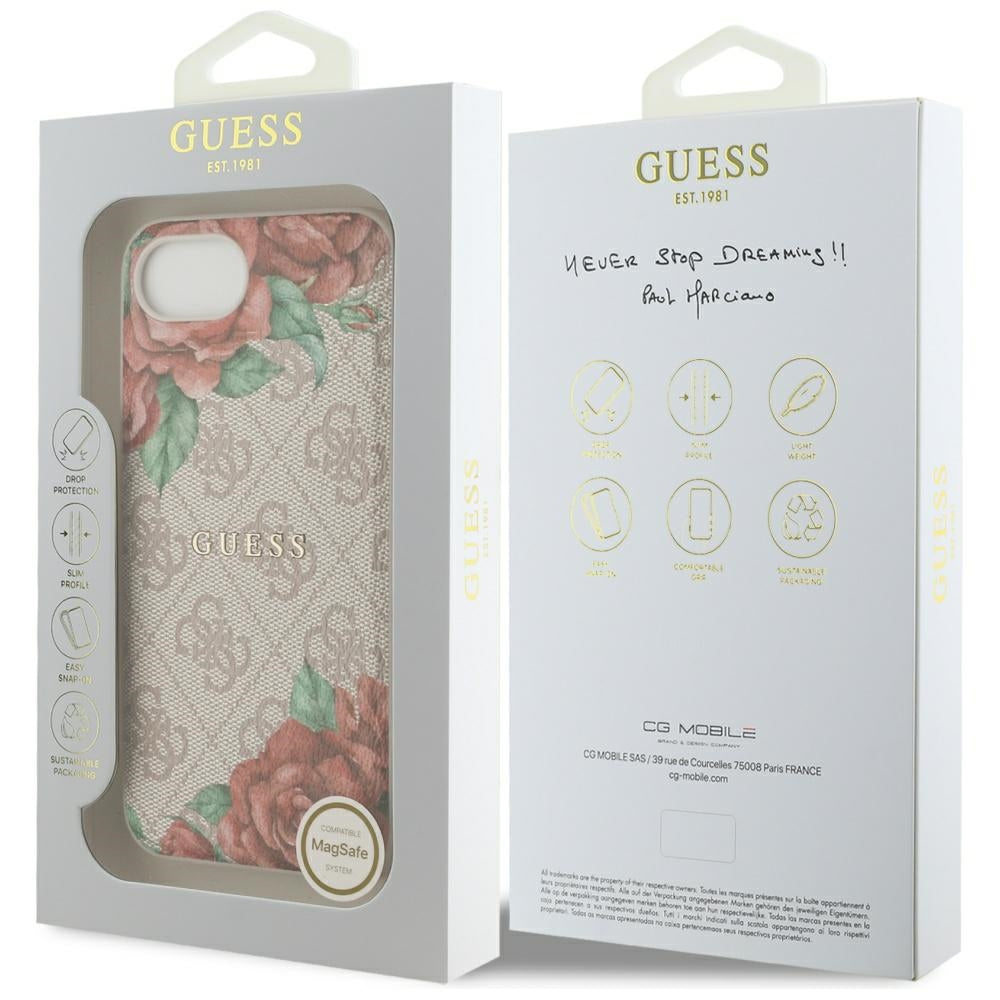 Калъф MagSafe за Apple iPhone 17e / 16e, Guess, 4G Flowers Print, Розов