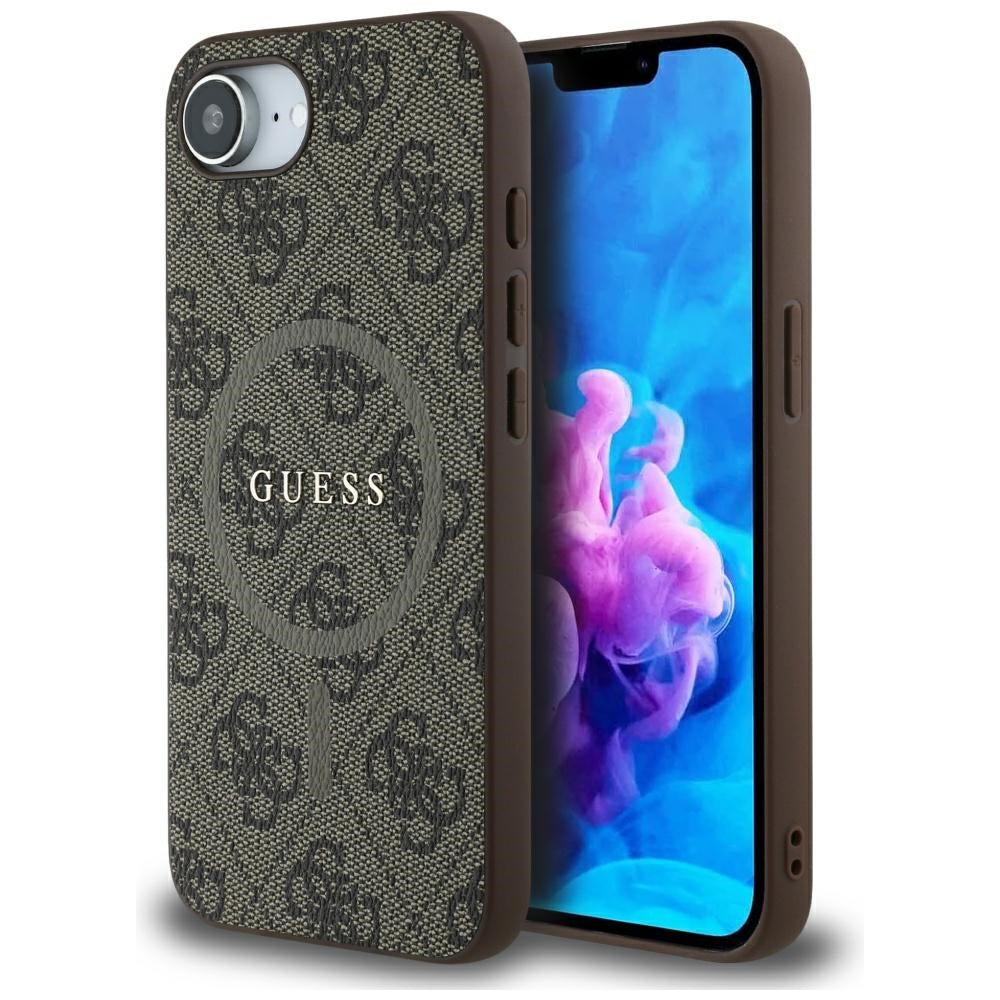 Калъф MagSafe за Apple iPhone 17e / 16e, Guess, 4G Ring Classic Logo, Кафяв
