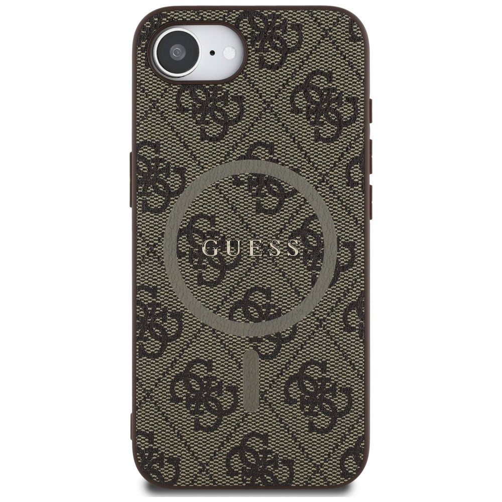 Калъф MagSafe за Apple iPhone 17e / 16e, Guess, 4G Ring Classic Logo, Кафяв