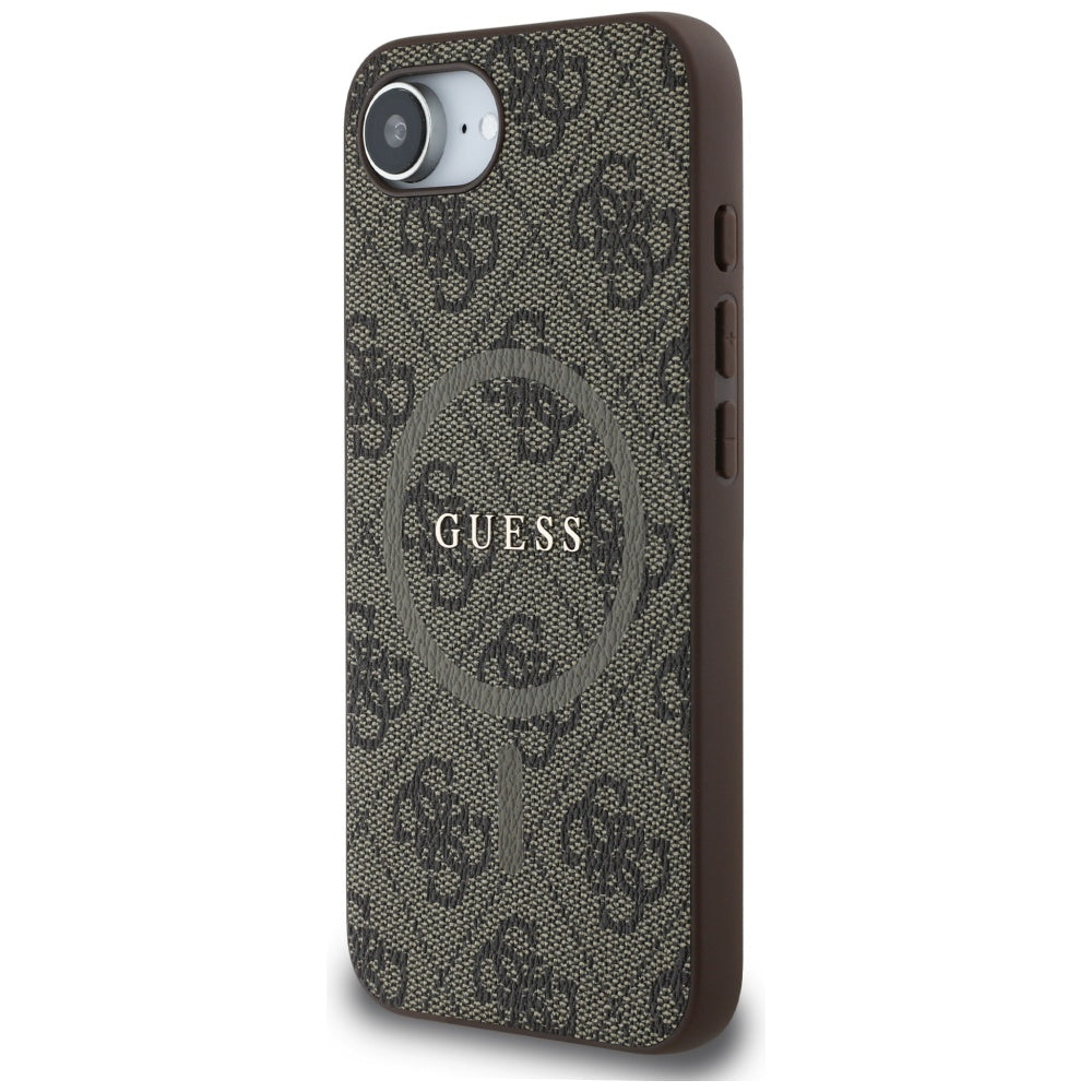 Калъф MagSafe за Apple iPhone 17e / 16e, Guess, 4G Ring Classic Logo, Кафяв