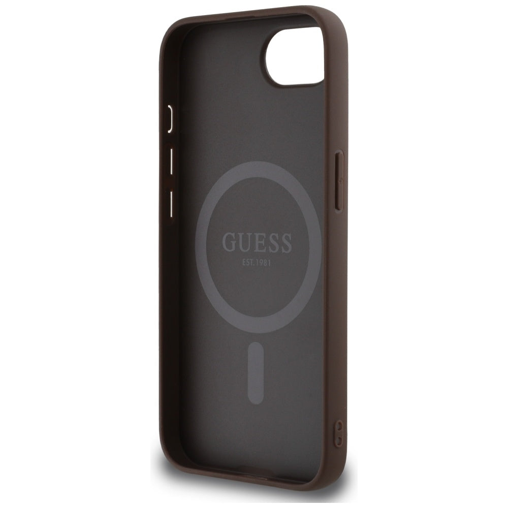 Калъф MagSafe за Apple iPhone 17e / 16e, Guess, 4G Ring Classic Logo, Кафяв
