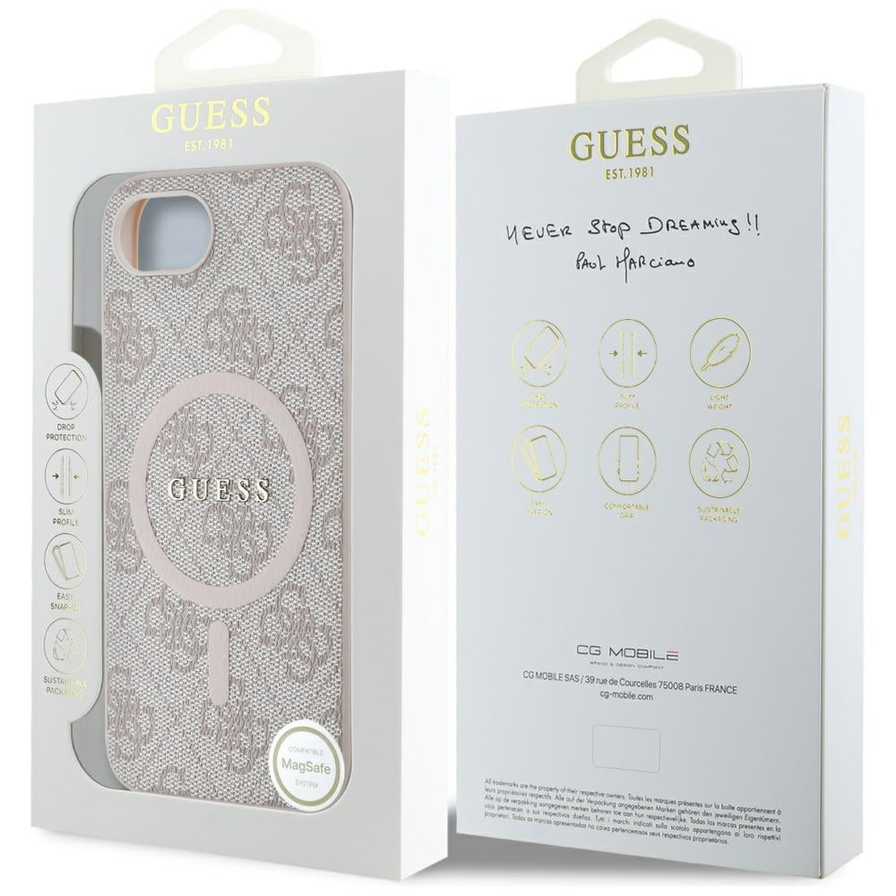 Калъф MagSafe за Apple iPhone 17e / 16e, Guess, 4G Ring Classic Logo, Розов