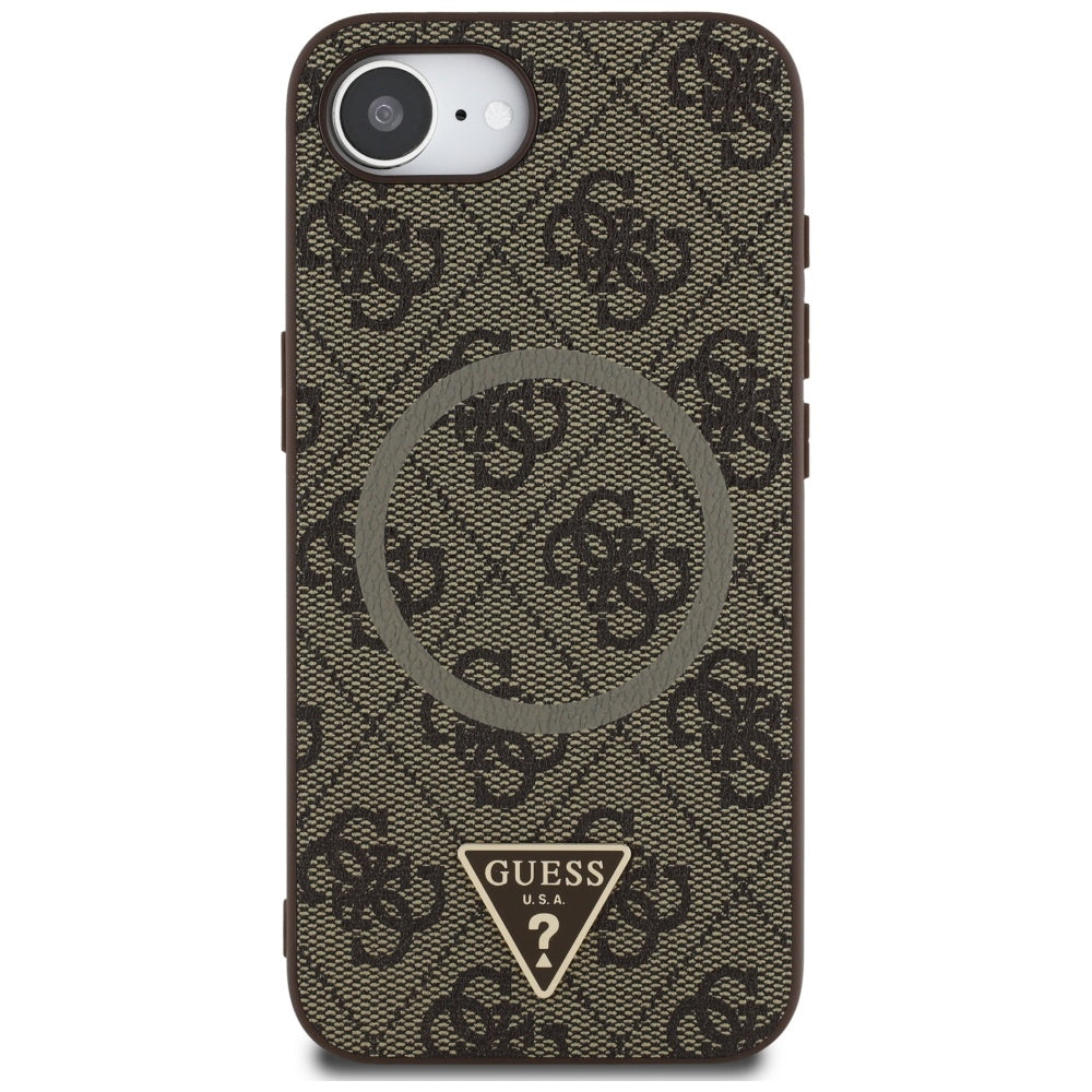 Калъф MagSafe за Apple iPhone 17e / 16e, Guess, 4G Ring Triangle Logo, Кафяв