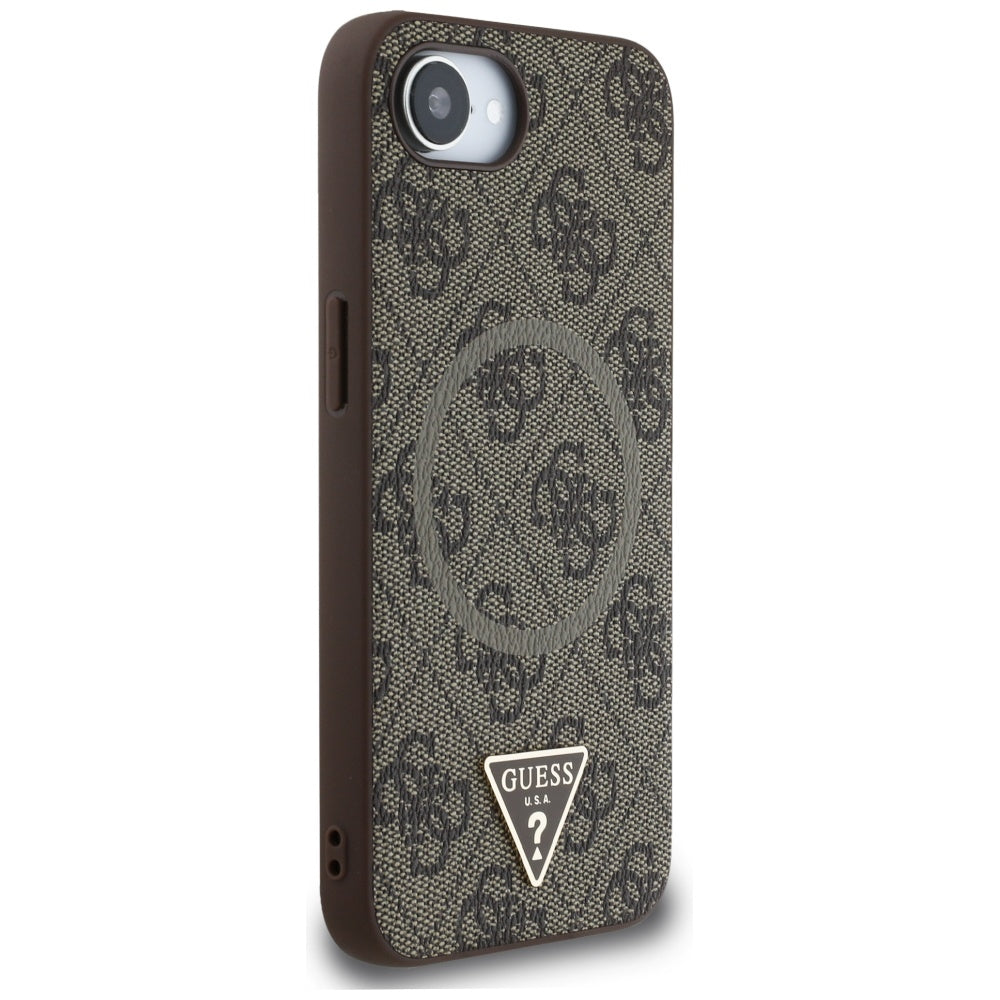 Калъф MagSafe за Apple iPhone 17e / 16e, Guess, 4G Ring Triangle Logo, Кафяв