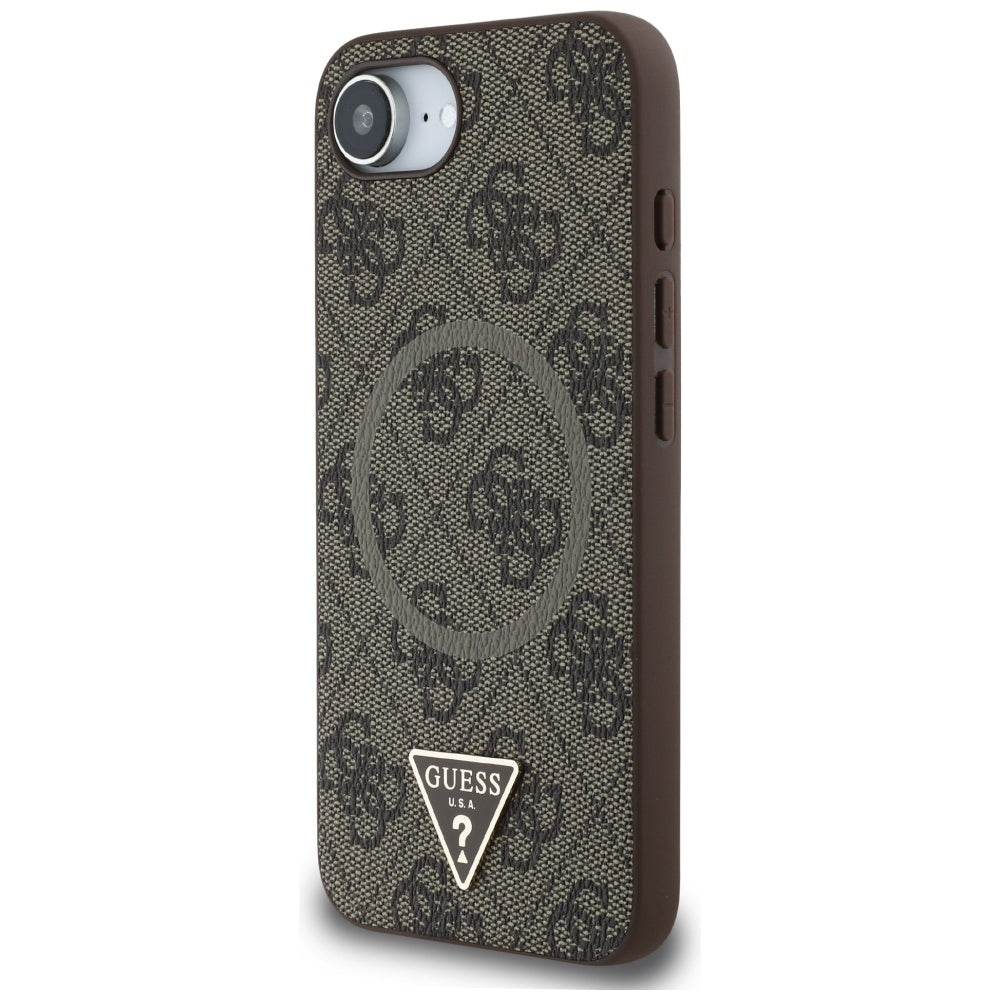 Калъф MagSafe за Apple iPhone 17e / 16e, Guess, 4G Ring Triangle Logo, Кафяв