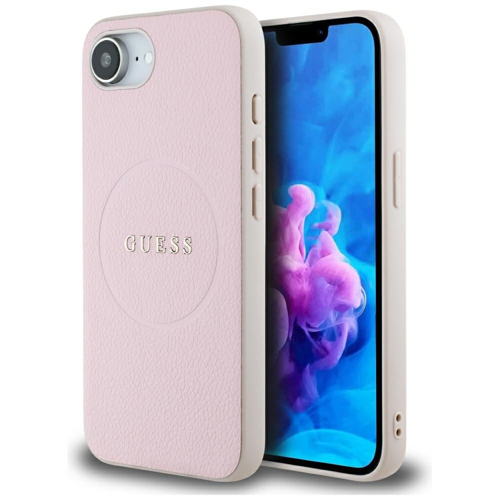 Калъф MagSafe за Apple iPhone 17e / 16e, Guess, Grained Gold Ring, Розов