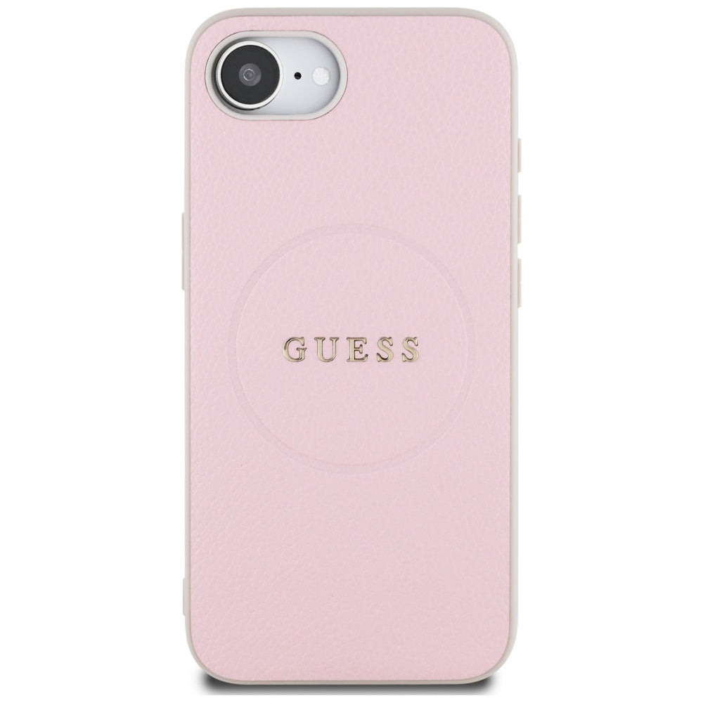 Калъф MagSafe за Apple iPhone 17e / 16e, Guess, Grained Gold Ring, Розов