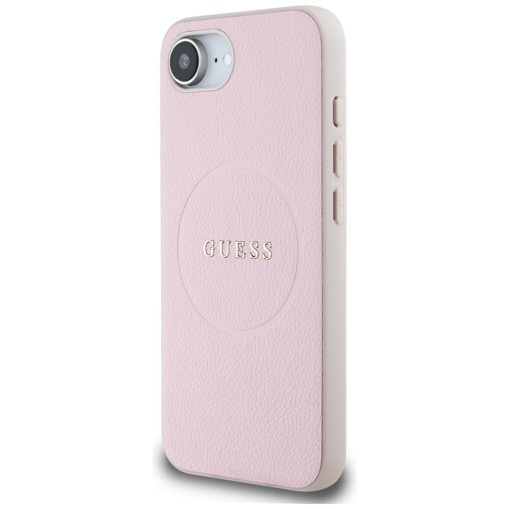 Калъф MagSafe за Apple iPhone 17e / 16e, Guess, Grained Gold Ring, Розов