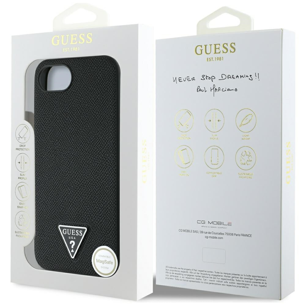 Калъф MagSafe за Apple iPhone 17e / 16e, Guess, Grained Triangle Logo, Черен
