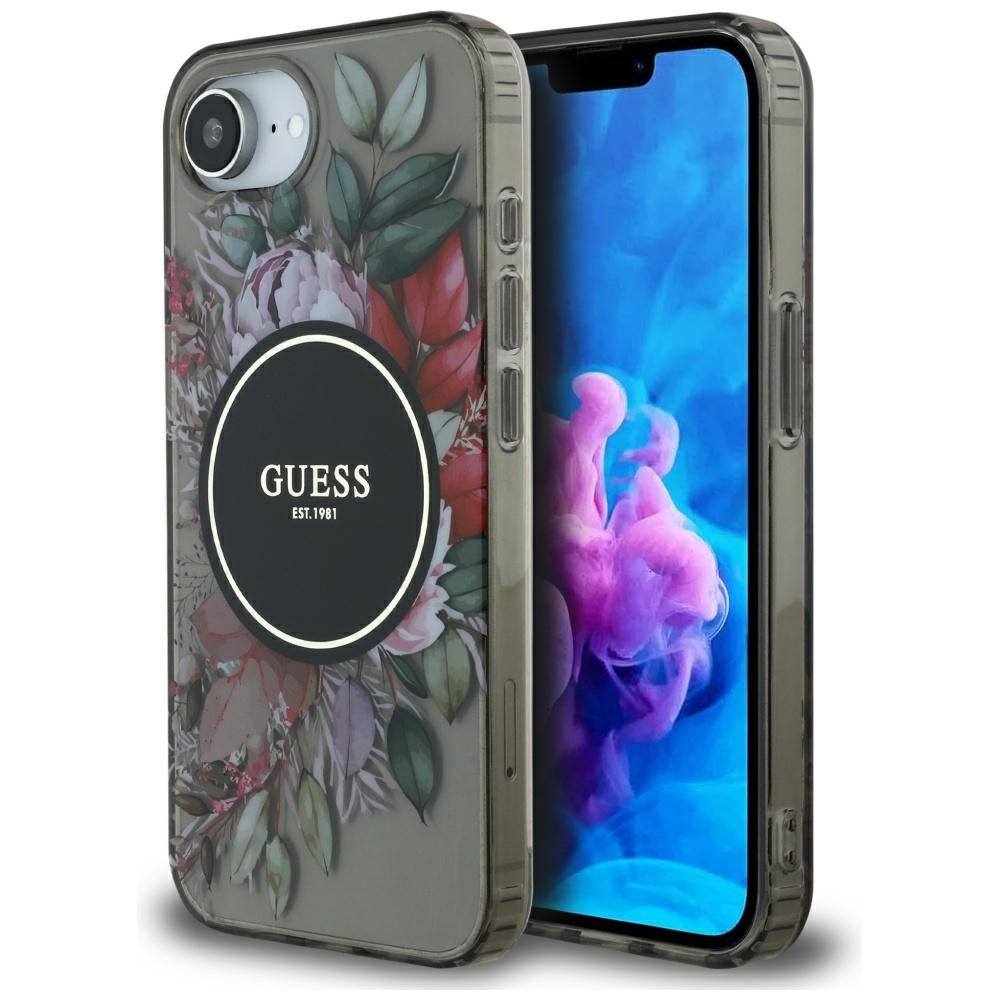 Калъф MagSafe за Apple iPhone 17e / 16e, Guess, IML Flowers, Черен