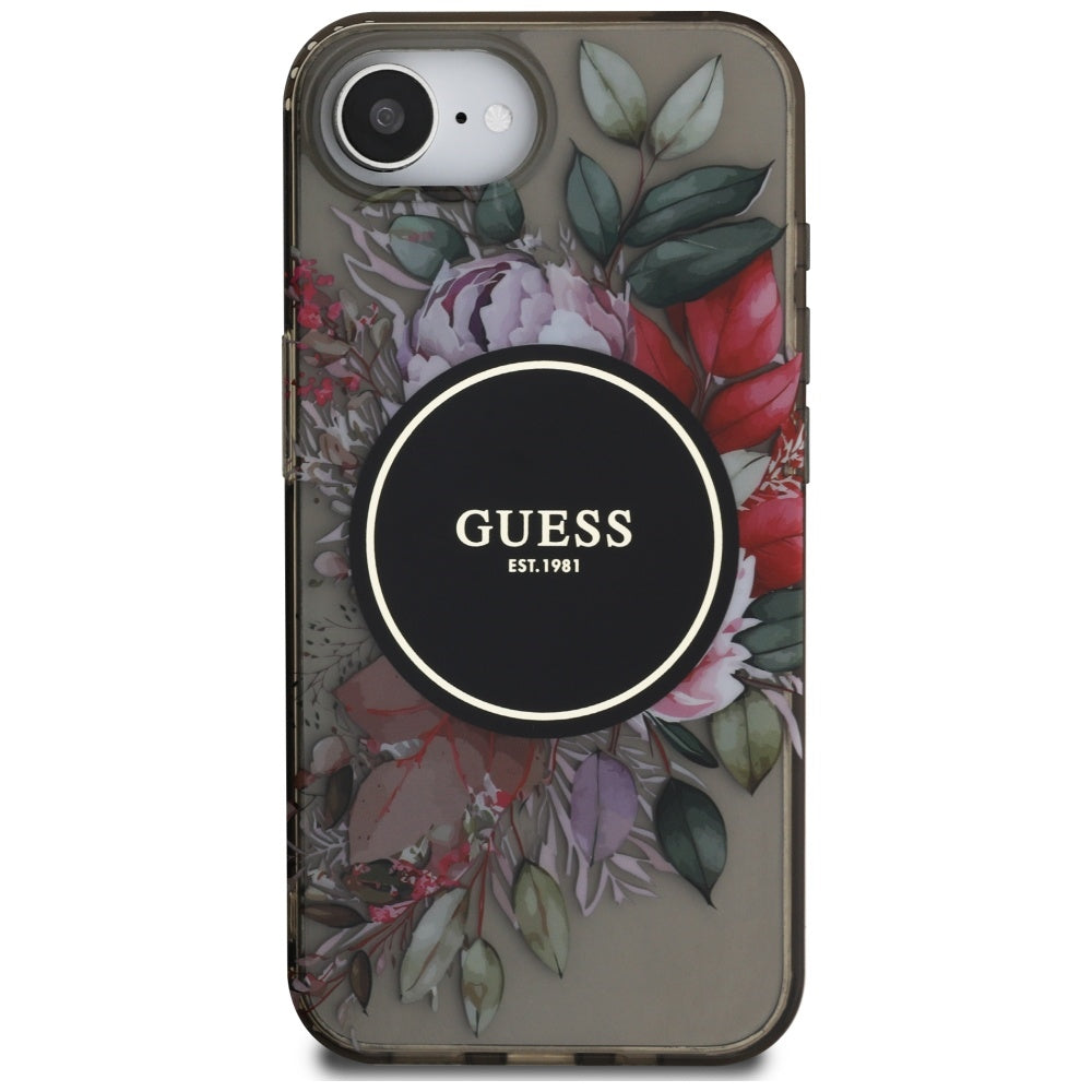 Калъф MagSafe за Apple iPhone 17e / 16e, Guess, IML Flowers, Черен