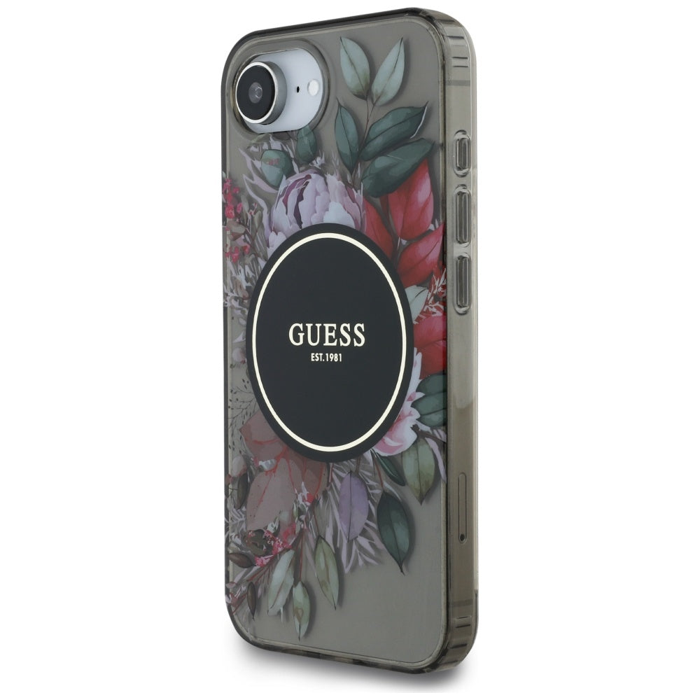 Калъф MagSafe за Apple iPhone 17e / 16e, Guess, IML Flowers, Черен