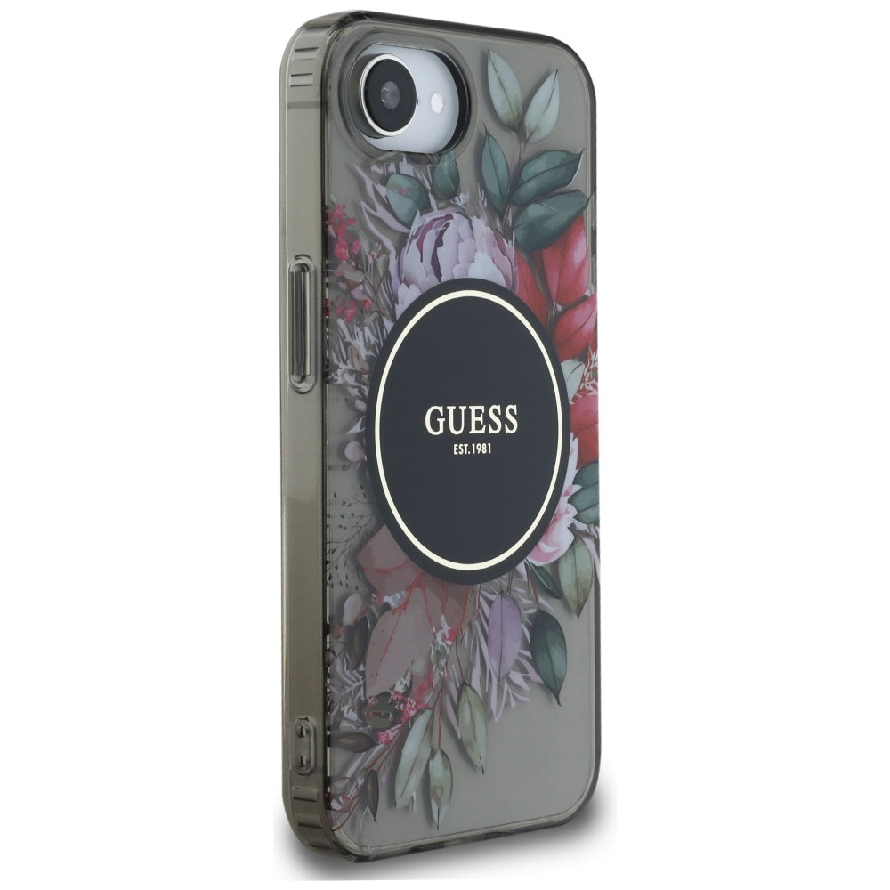 Калъф MagSafe за Apple iPhone 17e / 16e, Guess, IML Flowers, Черен