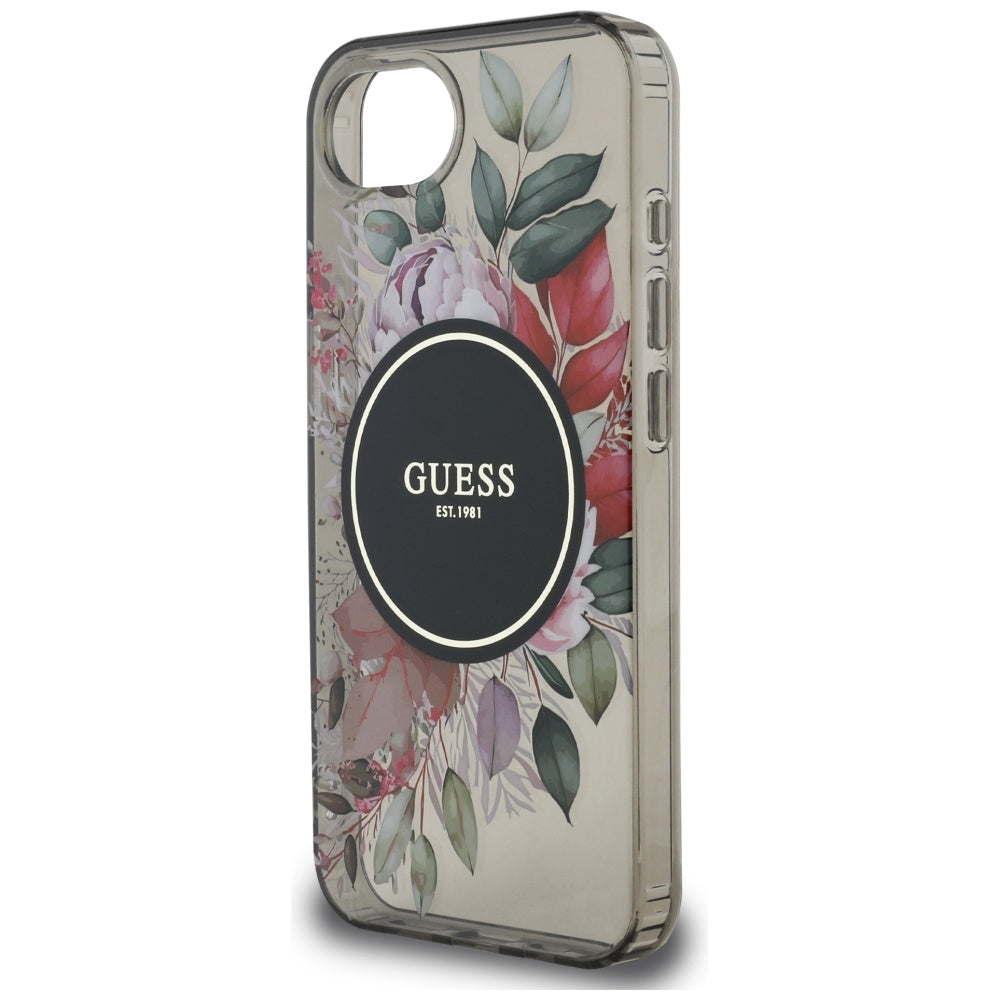 Калъф MagSafe за Apple iPhone 17e / 16e, Guess, IML Flowers, Черен