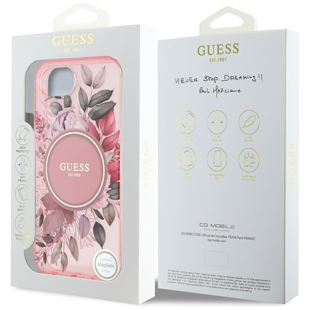 Калъф MagSafe за Apple iPhone 17e / 16e, Guess, IML Flowers, Розов