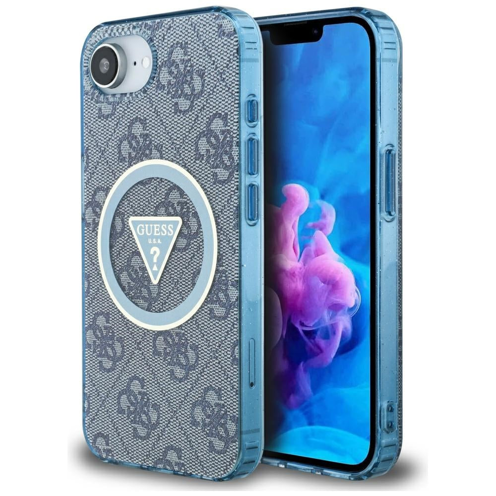 Калъф MagSafe за Apple iPhone 17e / 16e, Guess, IML Glitter 4G Circle Triangle, Син