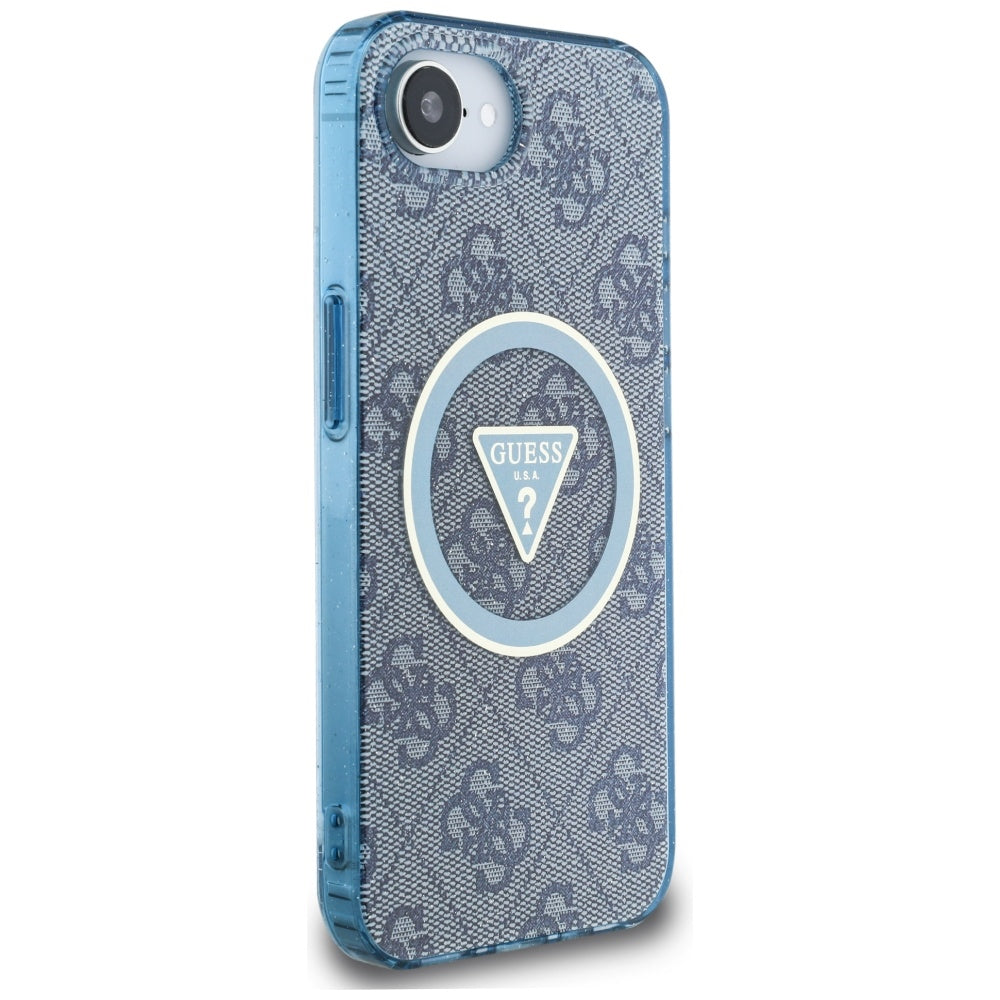 Калъф MagSafe за Apple iPhone 17e / 16e, Guess, IML Glitter 4G Circle Triangle, Син