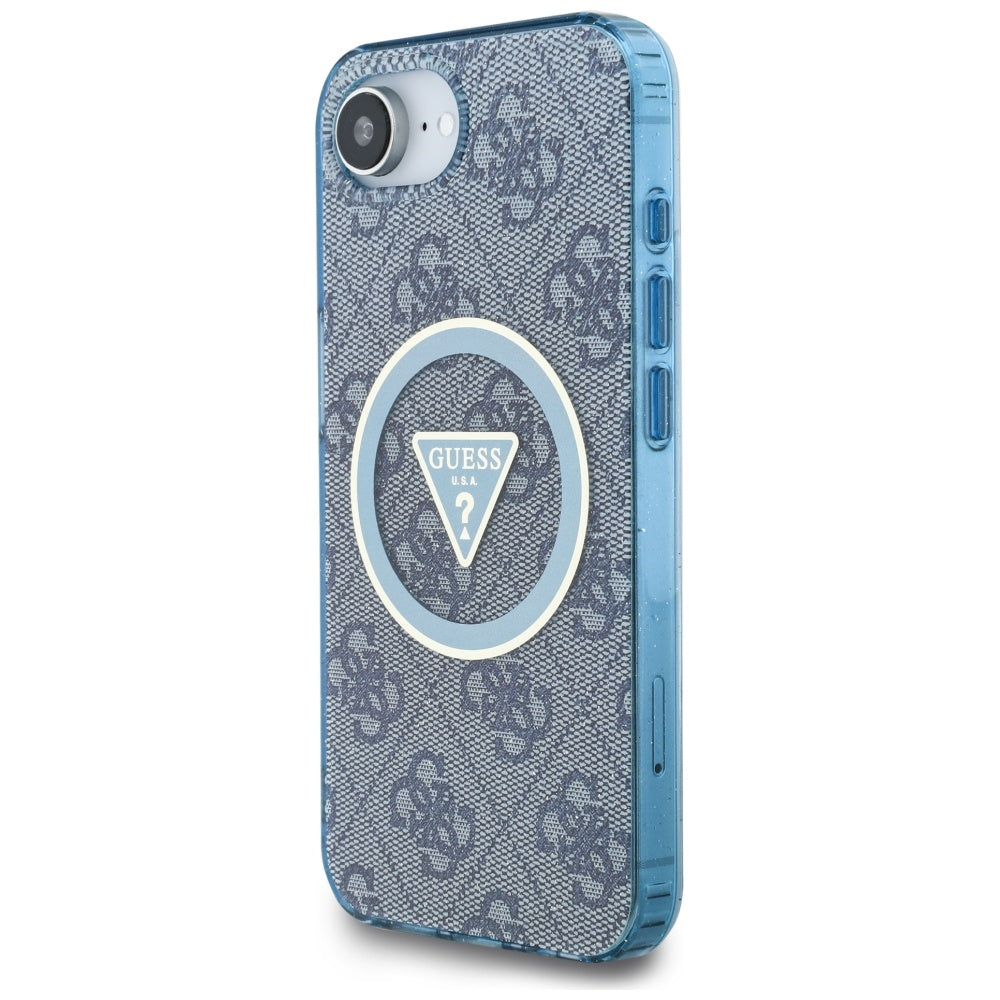 Калъф MagSafe за Apple iPhone 17e / 16e, Guess, IML Glitter 4G Circle Triangle, Син