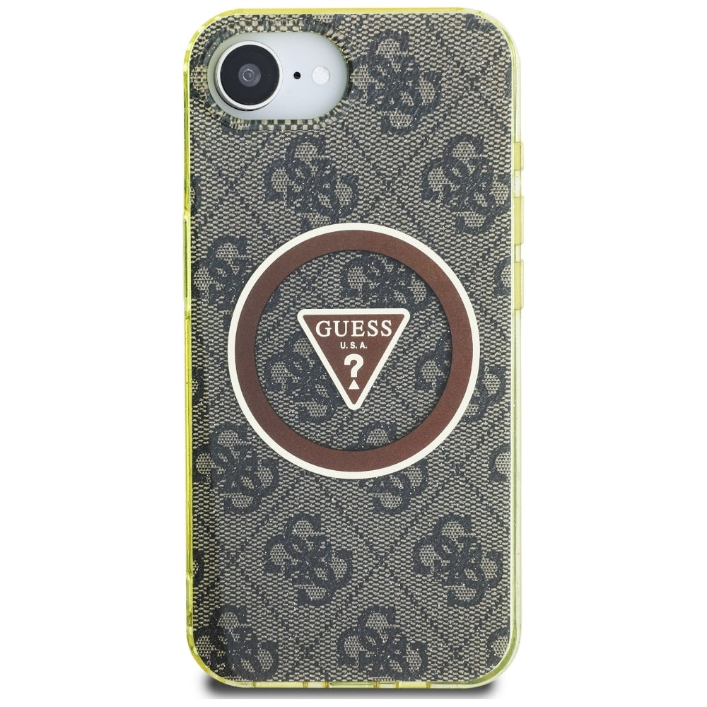 Калъф MagSafe за Apple iPhone 17e / 16e, Guess, IML Glitter 4G Circle Triangle, Кафяв