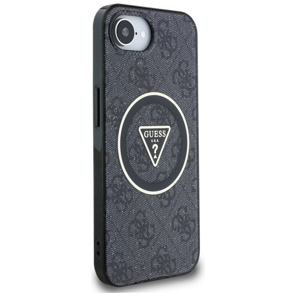 Калъф MagSafe за Apple iPhone 17e / 16e, Guess, IML Glitter 4G Circle Triangle, Черен