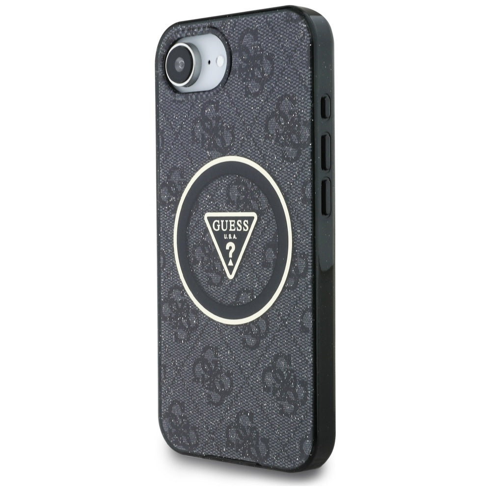Калъф MagSafe за Apple iPhone 17e / 16e, Guess, IML Glitter 4G Circle Triangle, Черен