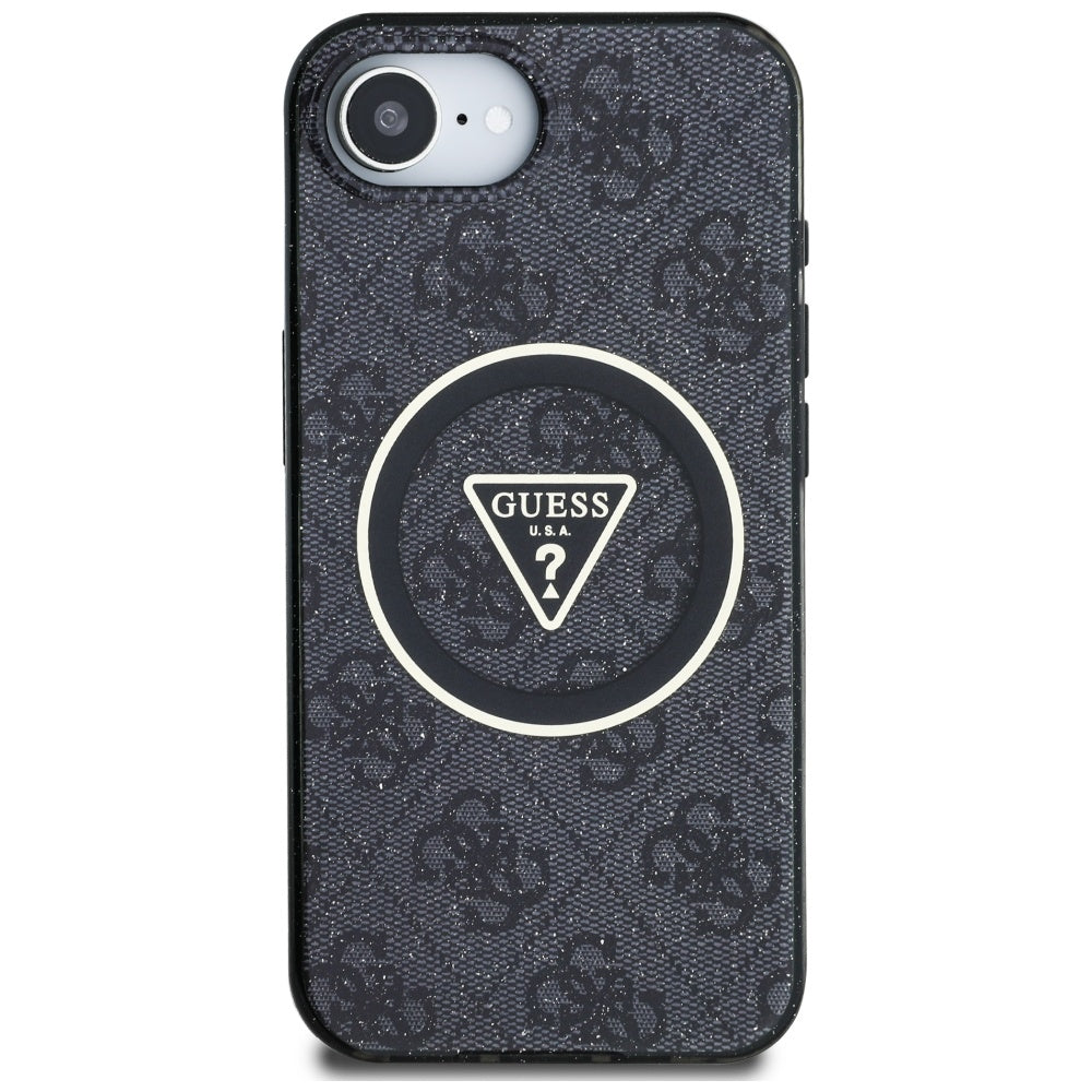 Калъф MagSafe за Apple iPhone 17e / 16e, Guess, IML Glitter 4G Circle Triangle, Черен