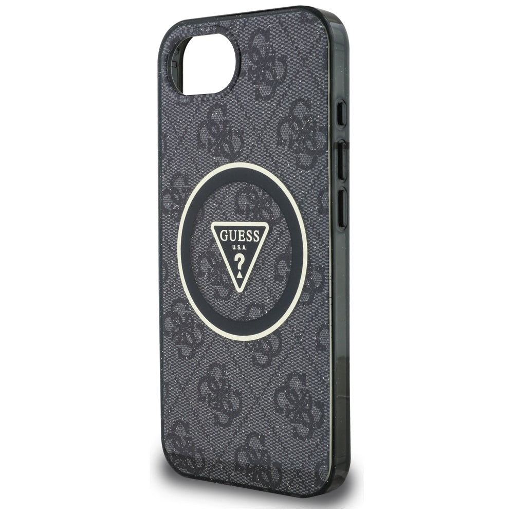 Калъф MagSafe за Apple iPhone 17e / 16e, Guess, IML Glitter 4G Circle Triangle, Черен