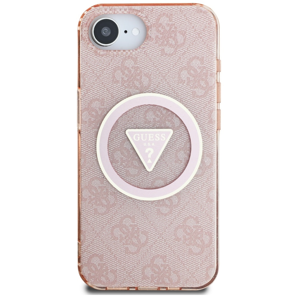 Калъф MagSafe за Apple iPhone 17e / 16e, Guess, IML Glitter 4G Circle Triangle, Розов