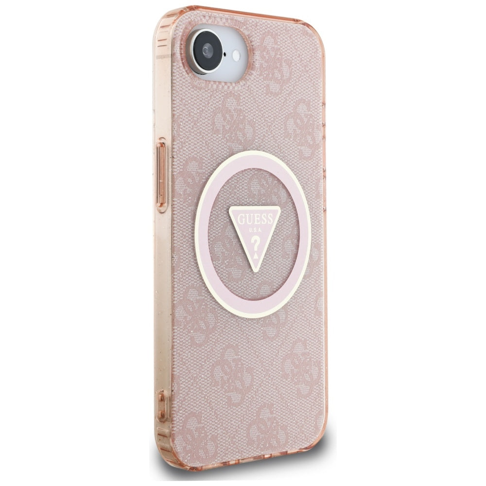 Калъф MagSafe за Apple iPhone 17e / 16e, Guess, IML Glitter 4G Circle Triangle, Розов