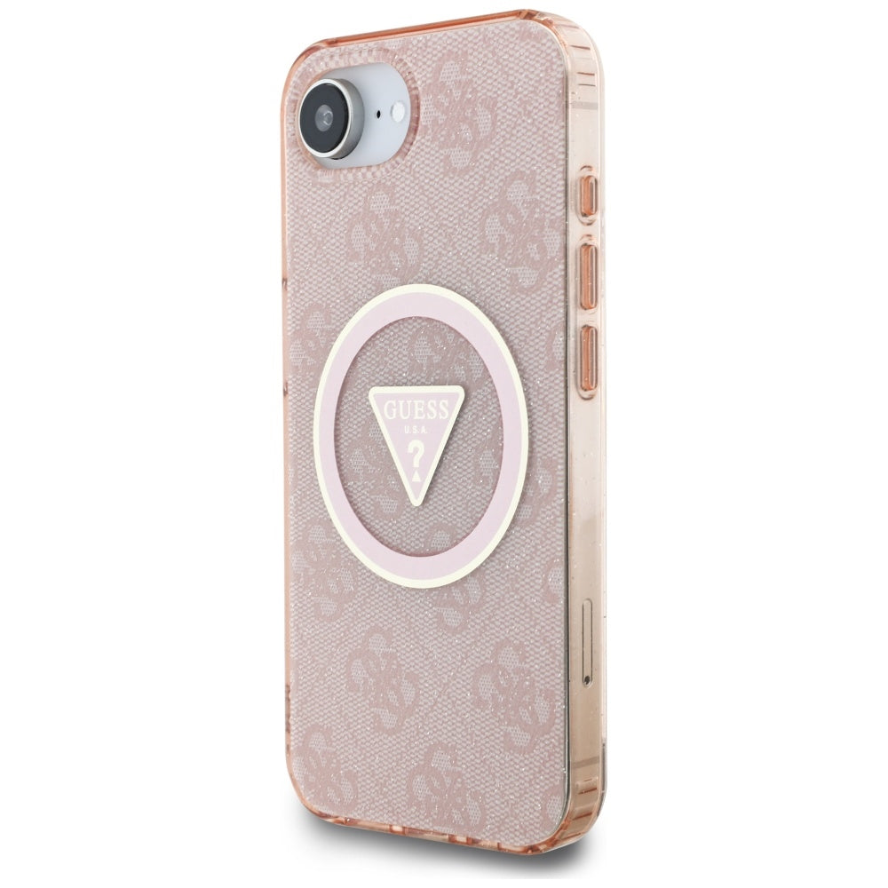 Калъф MagSafe за Apple iPhone 17e / 16e, Guess, IML Glitter 4G Circle Triangle, Розов