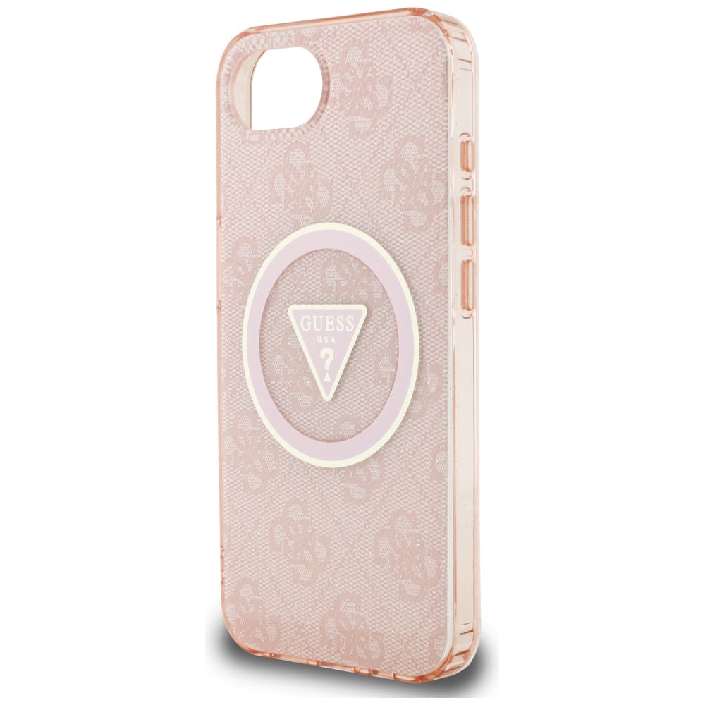 Калъф MagSafe за Apple iPhone 17e / 16e, Guess, IML Glitter 4G Circle Triangle, Розов