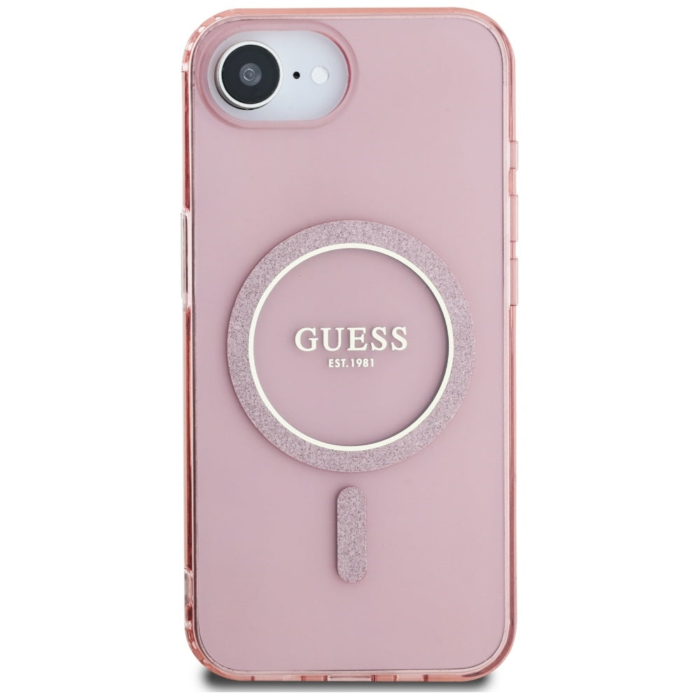 Калъф MagSafe за Apple iPhone 17e / 16e, Guess, IML Glitter Circle, Розов