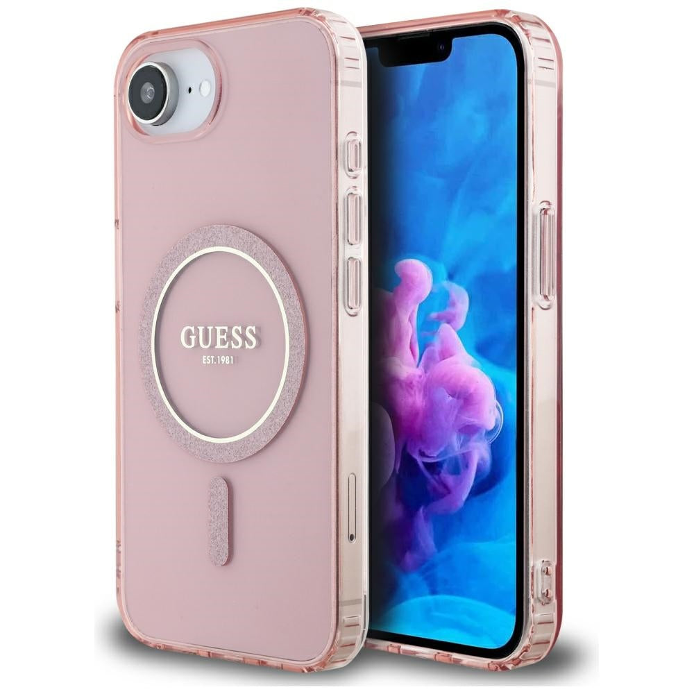 Калъф MagSafe за Apple iPhone 17e / 16e, Guess, IML Glitter Circle, Розов