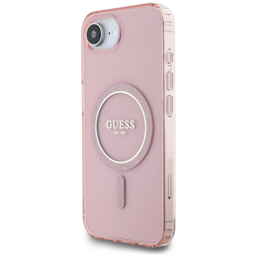 Калъф MagSafe за Apple iPhone 17e / 16e, Guess, IML Glitter Circle, Розов