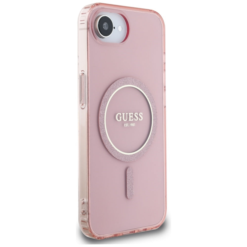 Калъф MagSafe за Apple iPhone 17e / 16e, Guess, IML Glitter Circle, Розов