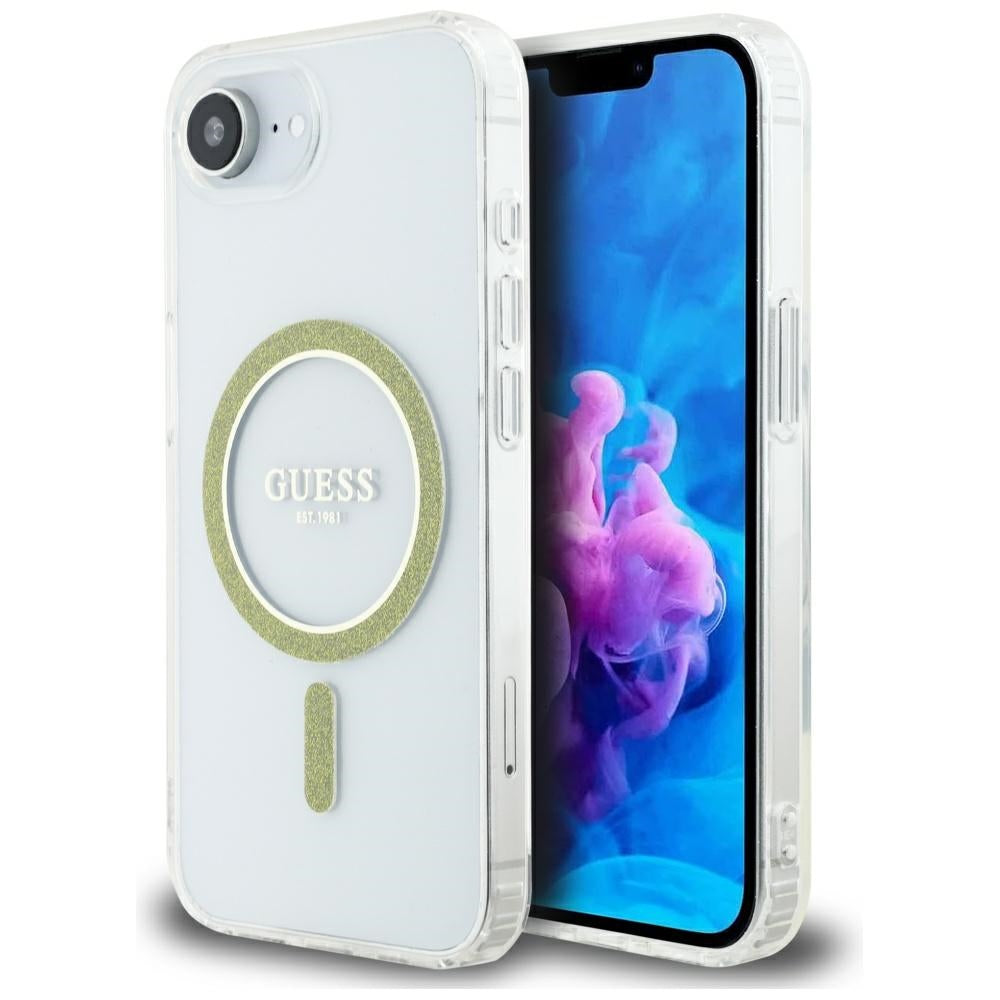 Калъф MagSafe за Apple iPhone 17e / 16e, Guess, IML Glitter Circle, Прозрачен