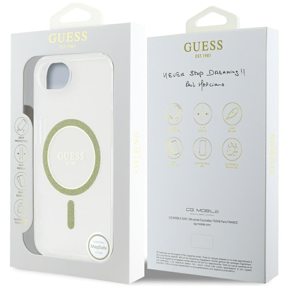 Калъф MagSafe за Apple iPhone 17e / 16e, Guess, IML Glitter Circle, Прозрачен