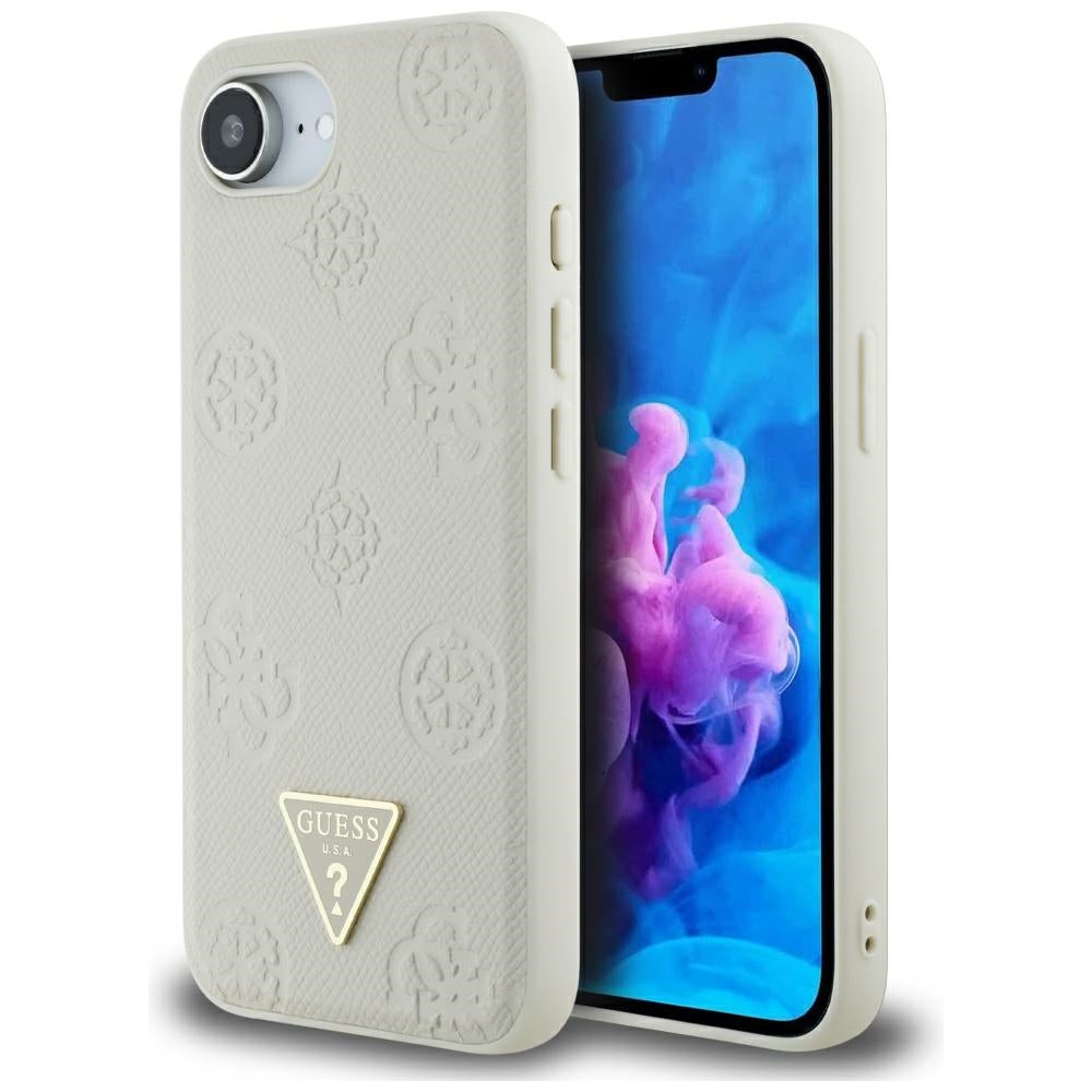 Калъф MagSafe за Apple iPhone 17e / 16e, Guess, Peony Grained Hot Stamp Triangle, Бежов