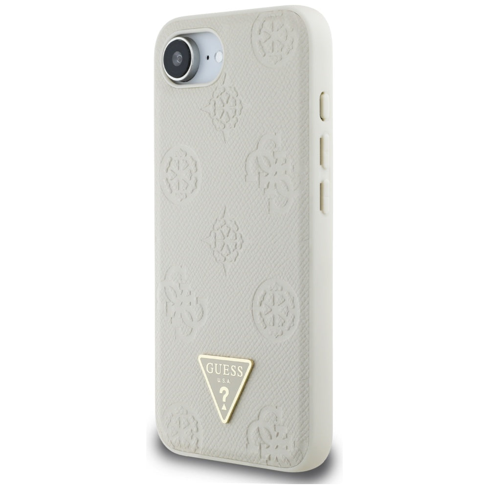 Калъф MagSafe за Apple iPhone 17e / 16e, Guess, Peony Grained Hot Stamp Triangle, Бежов
