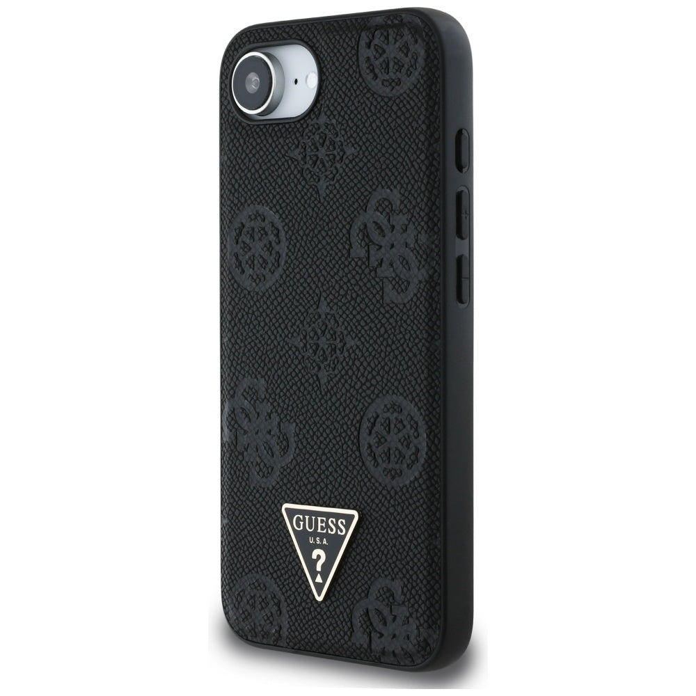 MagSafe Case for Apple iPhone 17e / 16e, Guess, Peony Grained Hot Stamp Triangle, Black