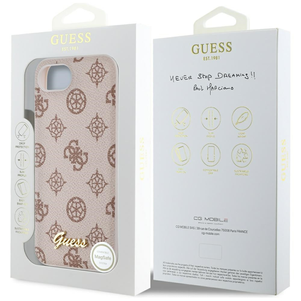 Калъф MagSafe за Apple iPhone 17e / 16e, Guess, Peony Script, Кафяв