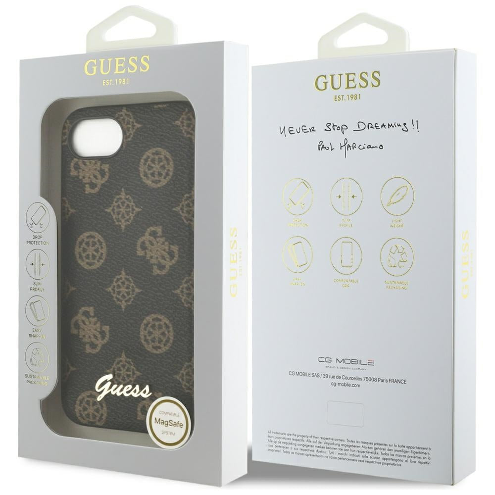 Калъф MagSafe за Apple iPhone 17e / 16e, Guess, Peony Script, Черен