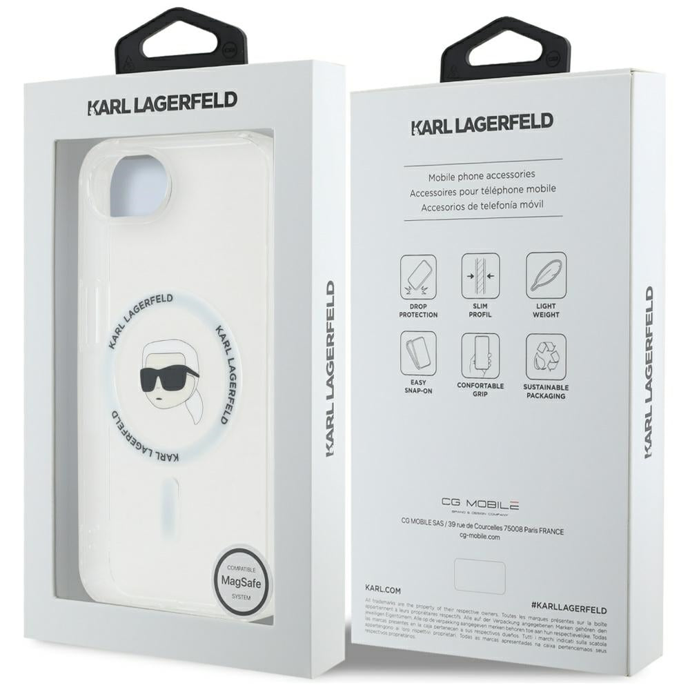 Калъф MagSafe за Apple iPhone 17e / 16e, Karl Lagerfeld, IML Karl's Head, Бял