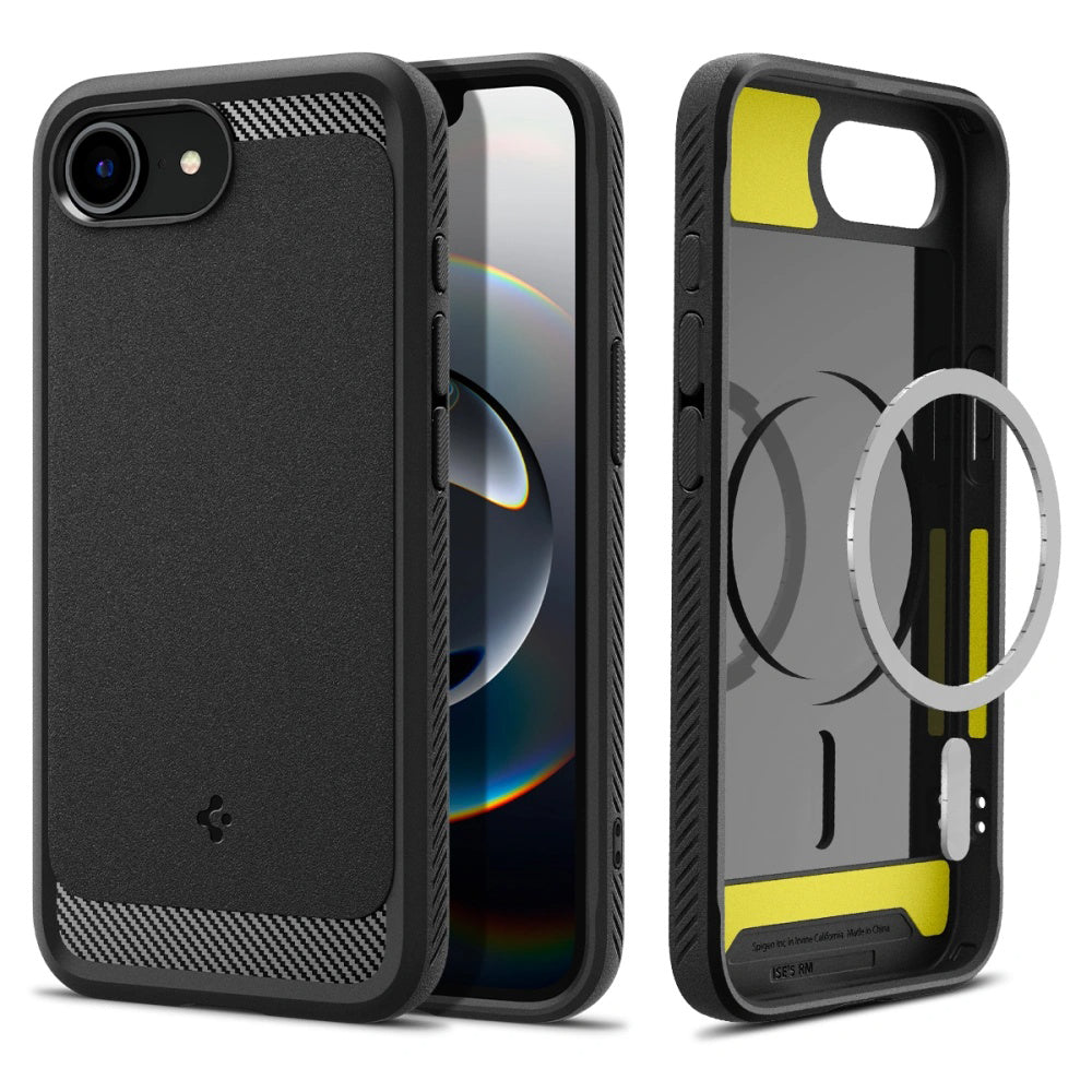 Калъф MagSafe за Apple iPhone 17e / 16e, Spigen, Rugged Armor, Матово черен