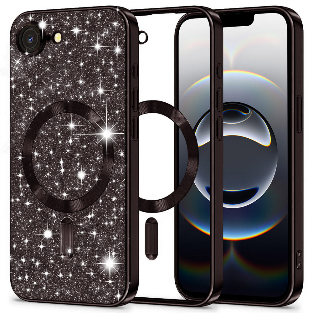 Калъф MagSafe за Apple iPhone 17e / 16e, Techsuit, Luxury Glitter, Черен