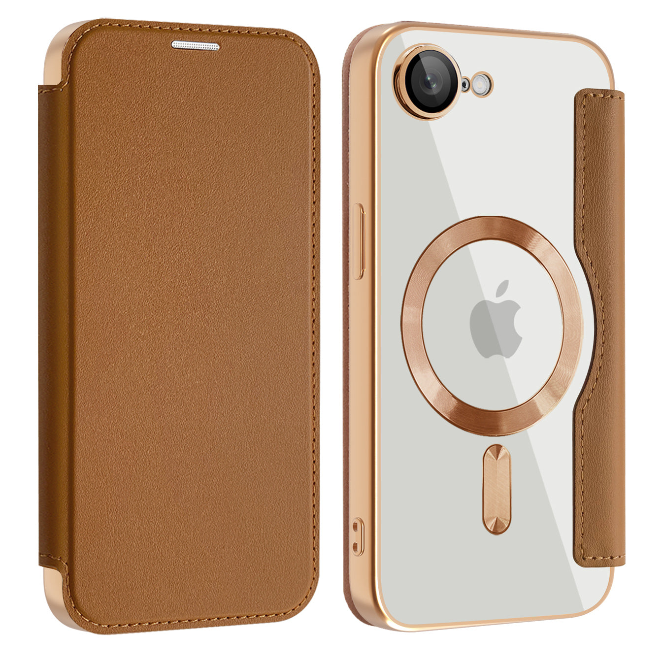 Калъф MagSafe за Apple iPhone 17e / 16e, Techsuit, SmartMag Book, Кафяв