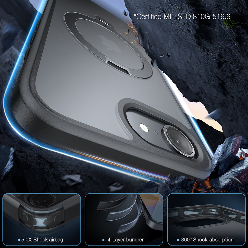 Калъф MagSafe за Apple iPhone 17e / 16e, Torras, Ostand Spin, Черен