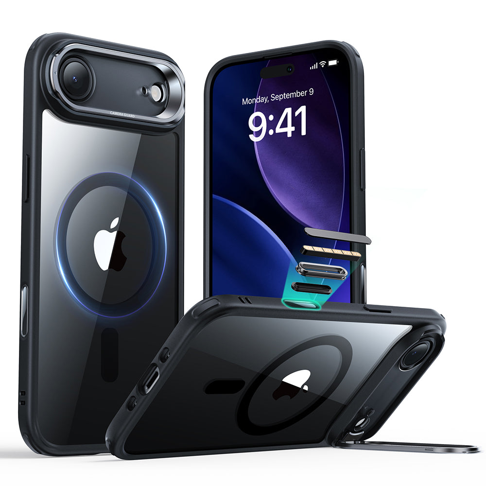 Калъф MagSafe за Apple iPhone 17 Air, ESR, Classic Hybrid Kickstand, Прозрачен Черен